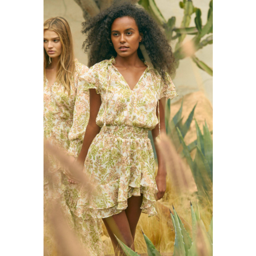 Misa Los Angeles Green and Cream Floral Mini Dress